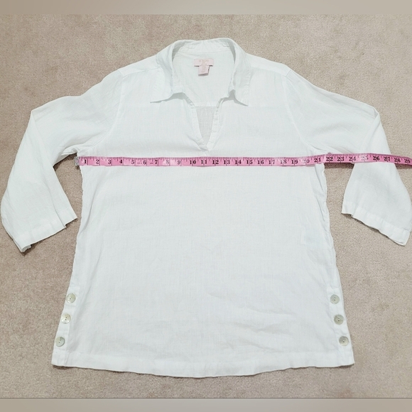 St. Tropez West Women’s 100% Linen White Tunic Top Size M 3/4 Sleeve Button Deta - Picture 6 of 10